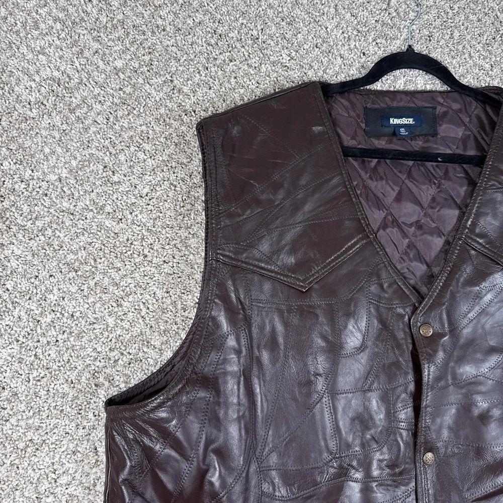 KingSize Leather Vest Mens 4XL Tall Brown Quilt Lined Patchwork‎ Western